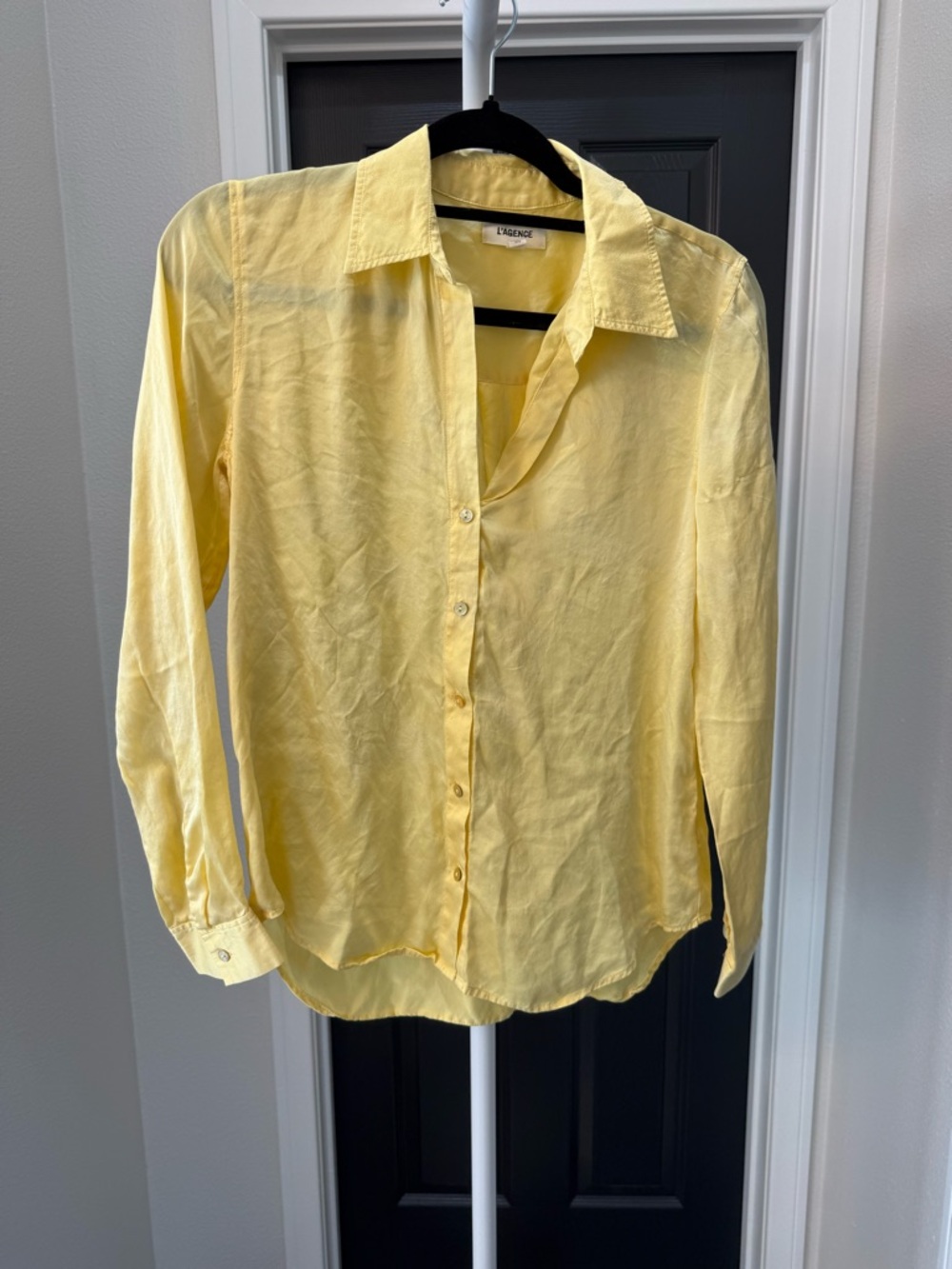 L'AGENCE Soft Yellow Button-Front Silk Blouse
